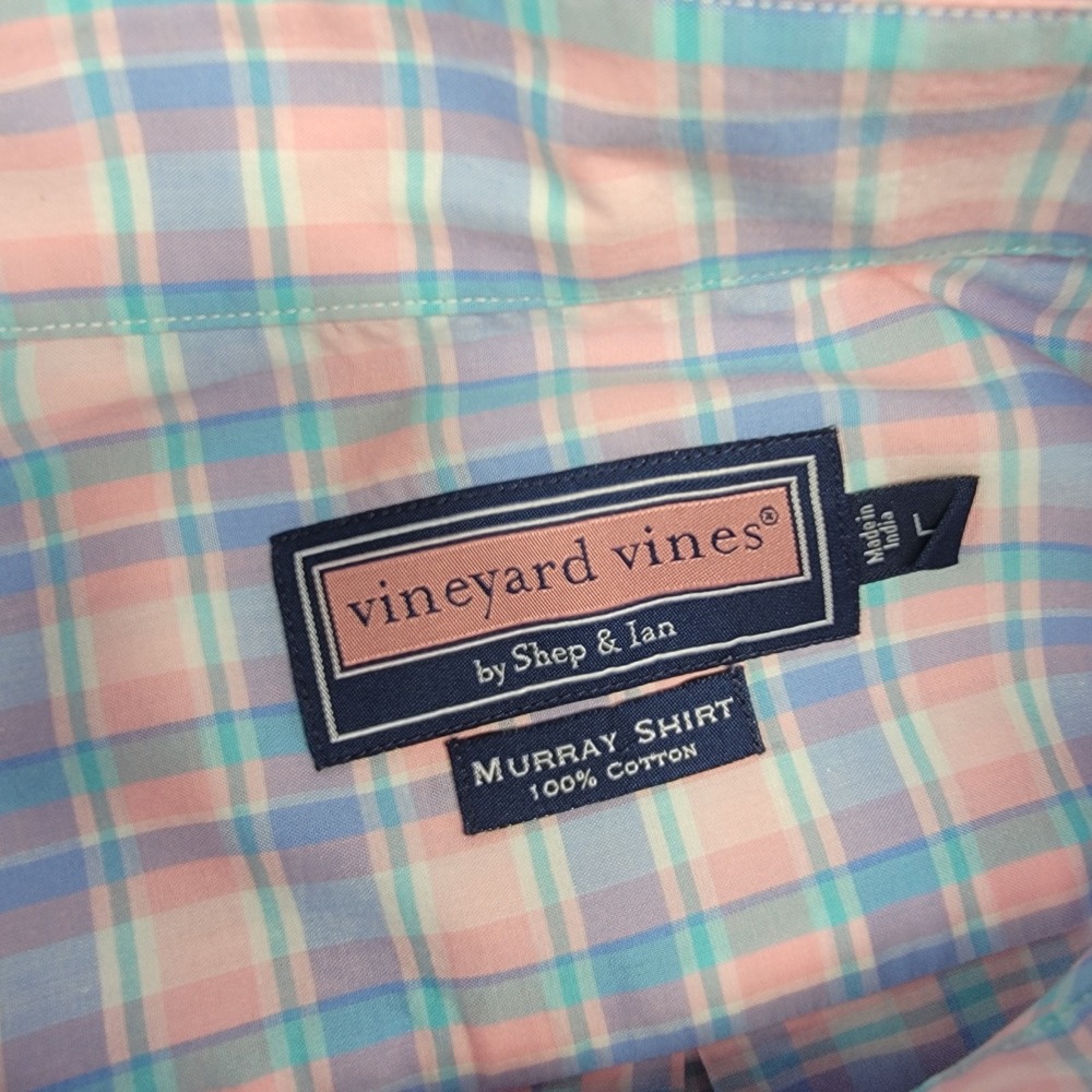 Vineyard Vines Murray Shirt Mens Large Pink Blue Check Button Down Long Sleeve - Picture 13 of 15